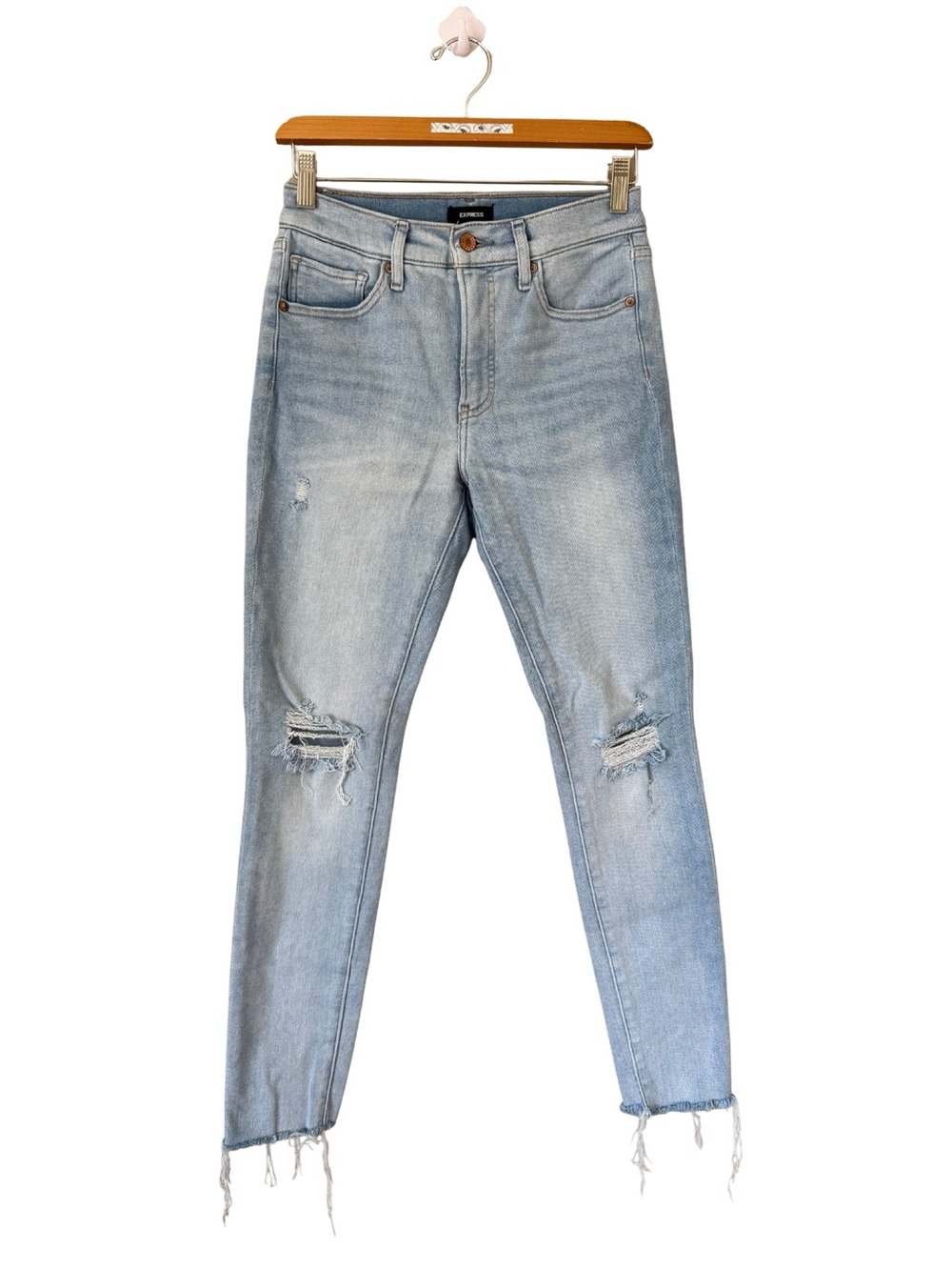 Express - Distressed Skinny Mid Rise Jeans Size 4
